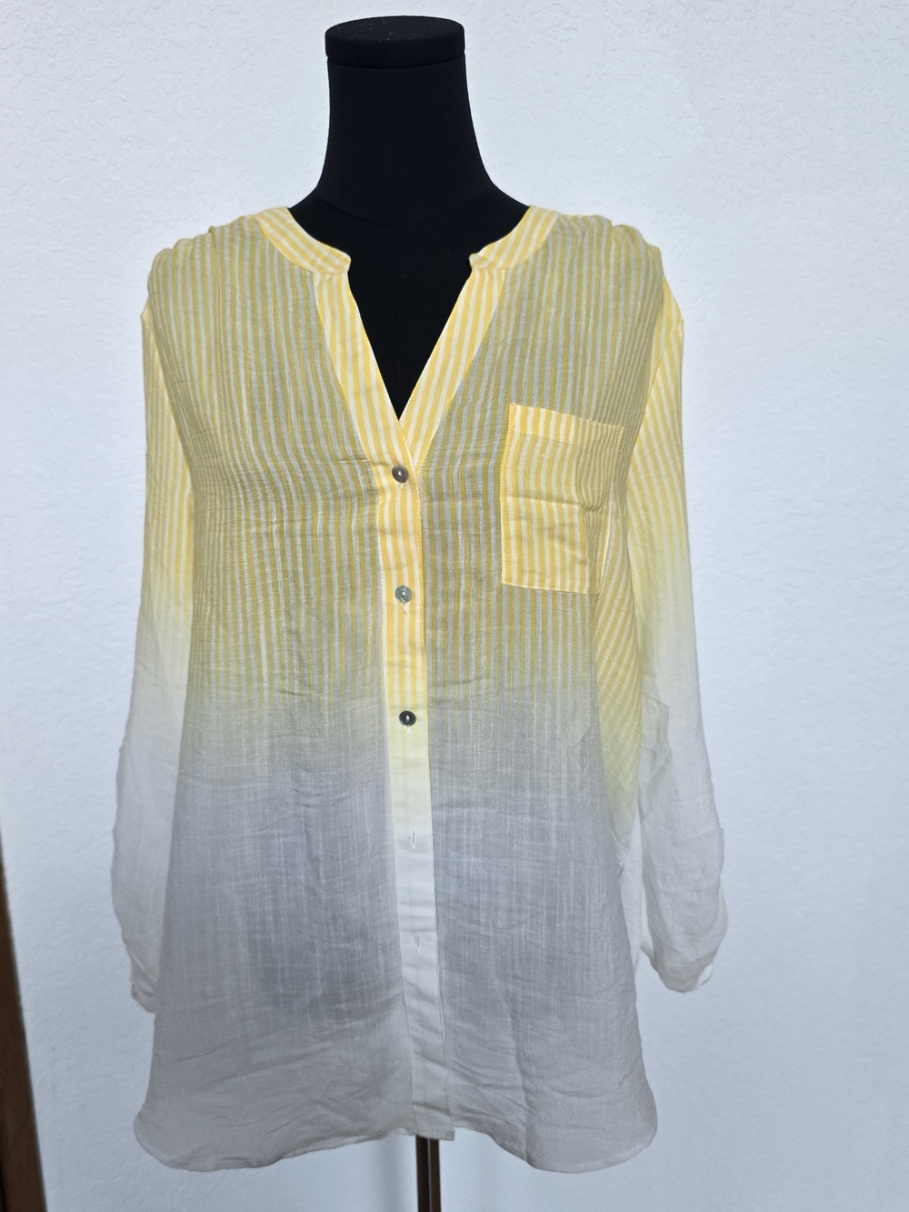 Women's Yellow Ombre Stripe Button-Front Tunic